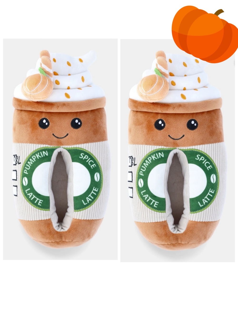 Feetmoji Pumpkin Spice Latte Plush Slippers | Size 7-8 | NWT